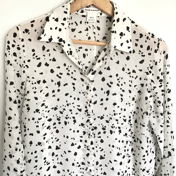 EUC CLUB MONACO DALMATIAN PRINT 100% SILK SHIRT - Picture 5 of 9